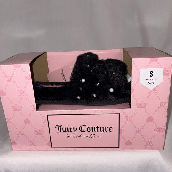 Juicy Couture JC GYANNA 2 Rhinestone Faux Suede Slippers Black Size Small 5/6 - Picture 1 of 5